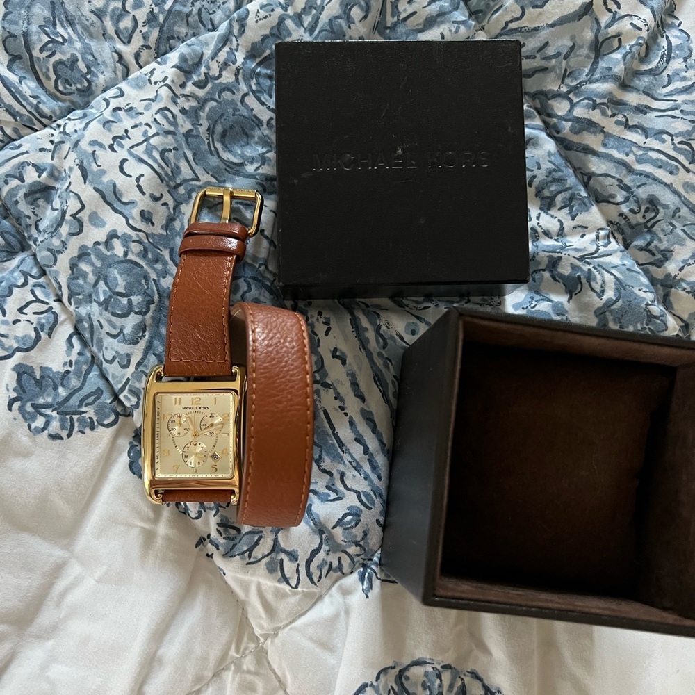 Michael Kors leather wrap watch with gold face